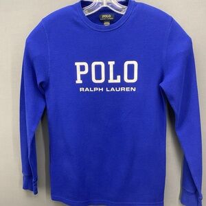 Polo Ralph Lauren Sleepwear Boys Sz Medium Blue Crew Neck Waffle Knit Pullover